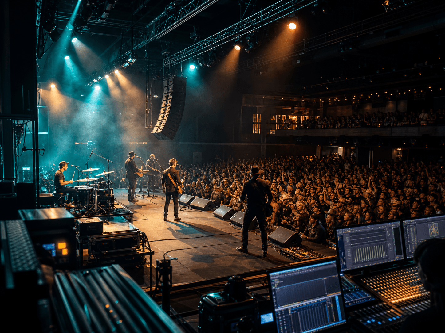 Live stage under concert lighting